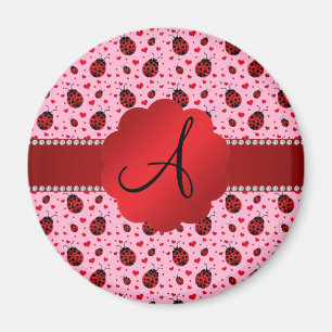Aimant Coeurs rose-clair de coccinelles de monogramme