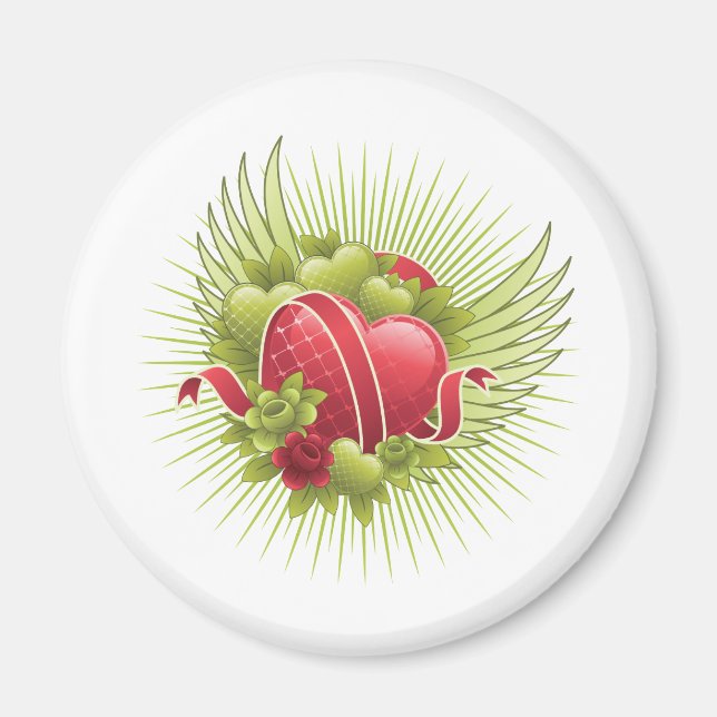 Aimant Coeurs Roses et ailes (Devant)