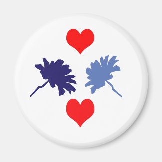 Aimant Coeurs rouges et Fleurs bleues
