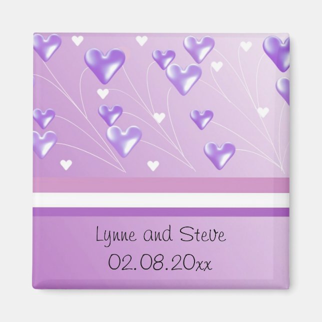 Aimant Cœurs violets flottants pour annoncer la date (Devant)