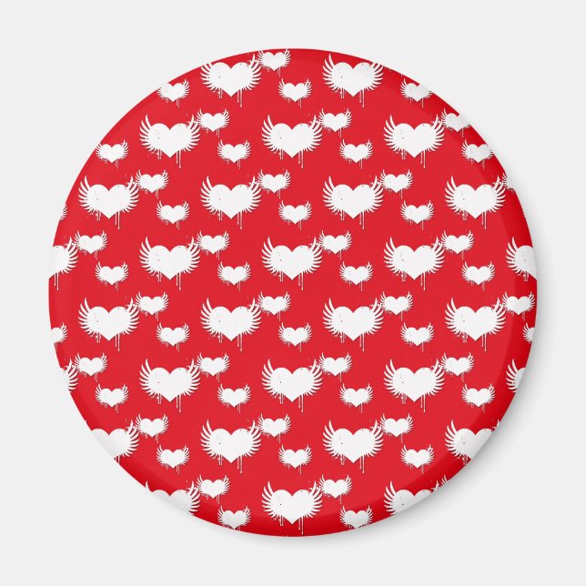 Aimant Cœurs volants motif Saint-Valentin rouge et blanc (Devant)