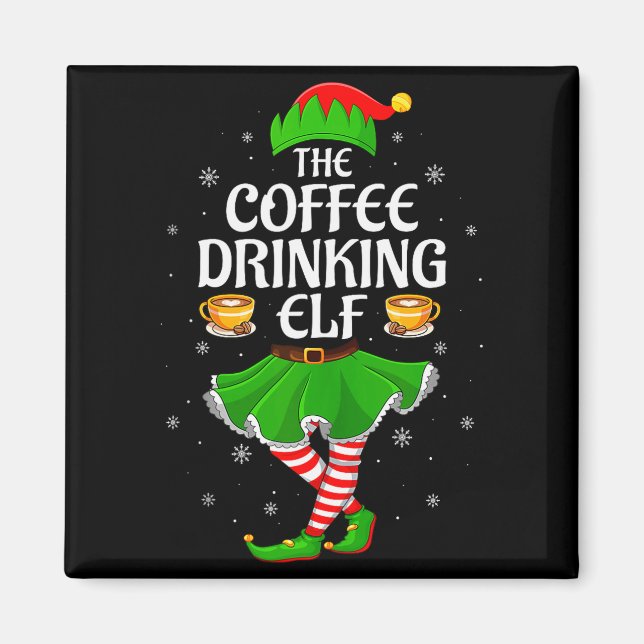 Aimant Coffee Drinking Elf Christmas Girls Women Elf Squa (Devant)