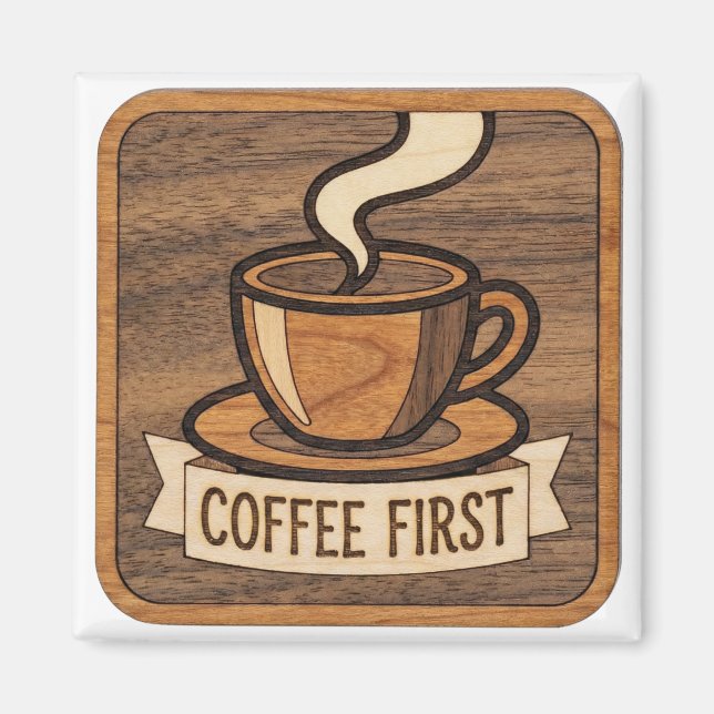 Aimant Coffee First Wooden (Devant)