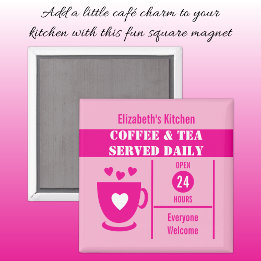 Aimant Coffee lovers custom name white pink