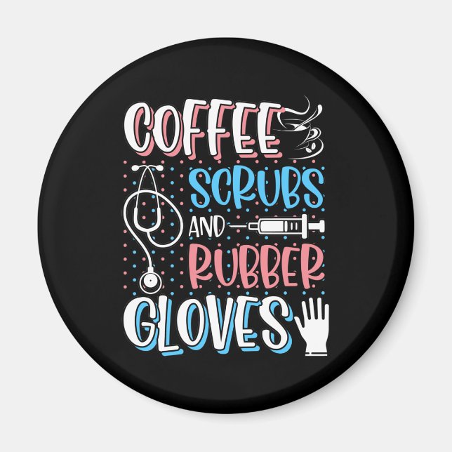 Aimant COFFEE SCRUBS RUBBER GLOVES RN Infirmière inscrite (Devant)