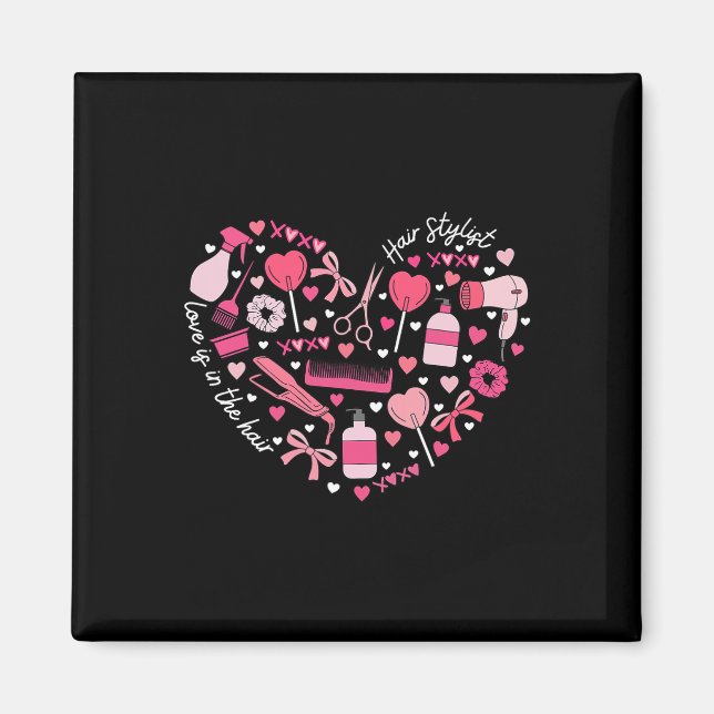 Aimant Coiffeur Saint-Valentin Cœur Cosmétique Coiffeuse (Devant)