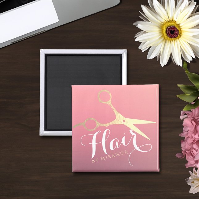 Aimant Coiffeur Salon de Maquillage Moderne Ciseaux Rose  (Créateur téléchargé)