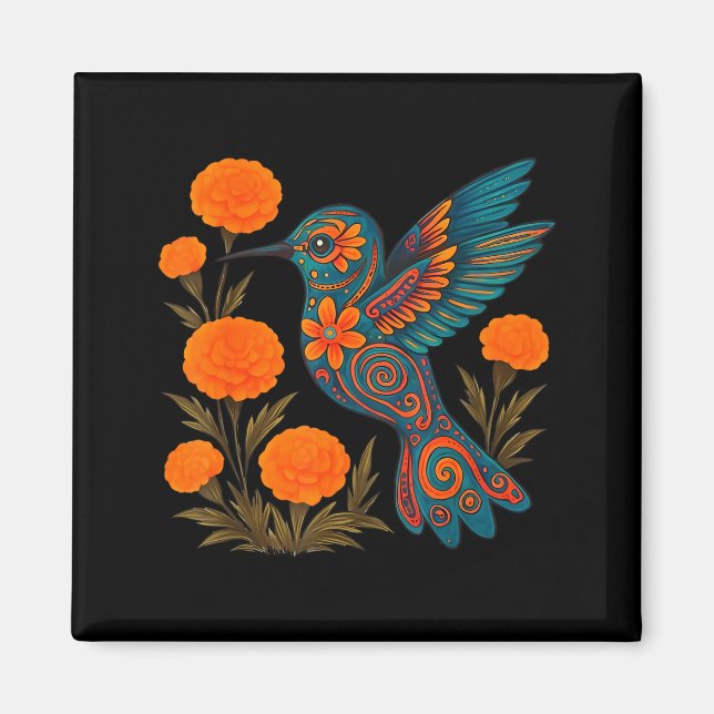 Aimant Colibri Alebrije Fleur Art Populaire Mexicain Oise (Devant)