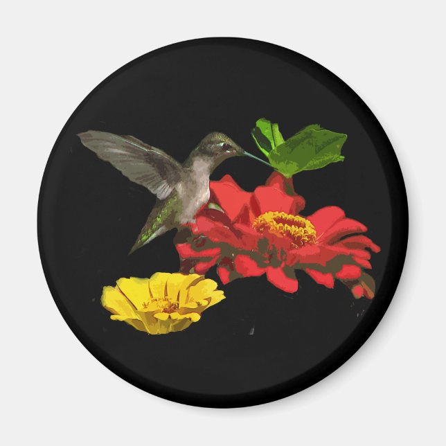 Aimant Colibri et Zinnias (Devant)