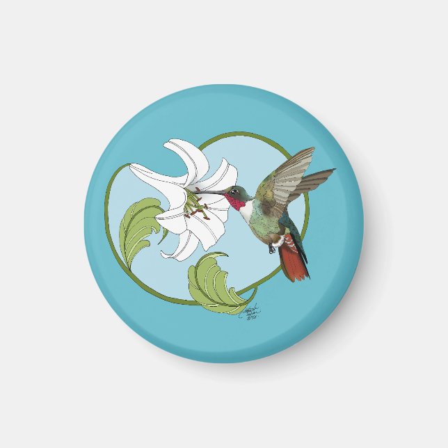Aimant Colibri Lily Blue Art Nouveau  (Devant)