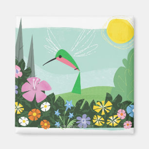 Aimant Colibri parmi des fleurs