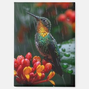 Aimant Colibri perché sur une fleur vive