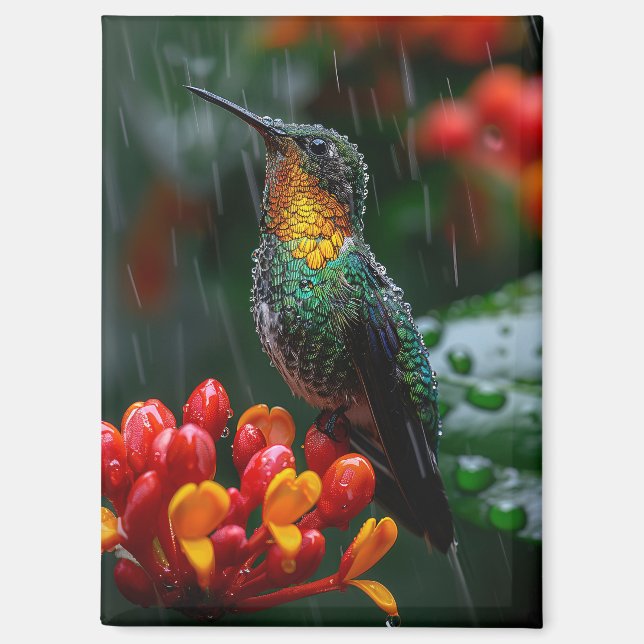Aimant Colibri perché sur une fleur vive (Recto)