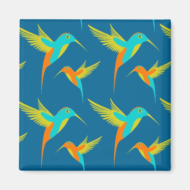 Aimant Colibris exotiques Motif bleu (Devant)