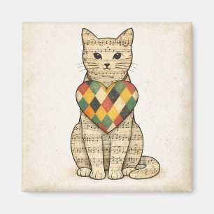 Aimant Collage de chat musical avec cœur d'Arlequin