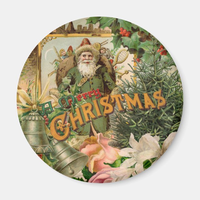 Aimant Collage de Noël Santa Vert Ancien Monde Antique (Devant)