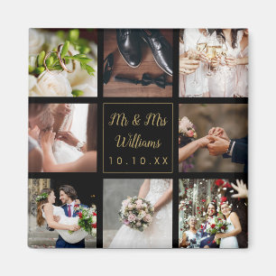 Aimant Collage de photos de mariage noir et or