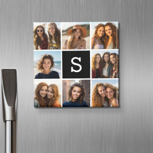 Aimant Collage de photos noir et blanc Monogramme personn