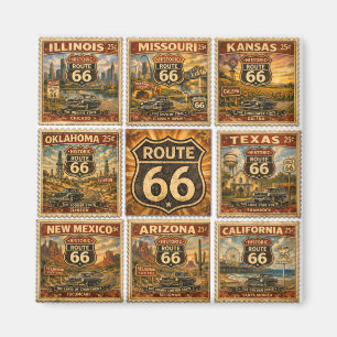 Aimant Collage de timbres d'État de la route 66 Vintage A