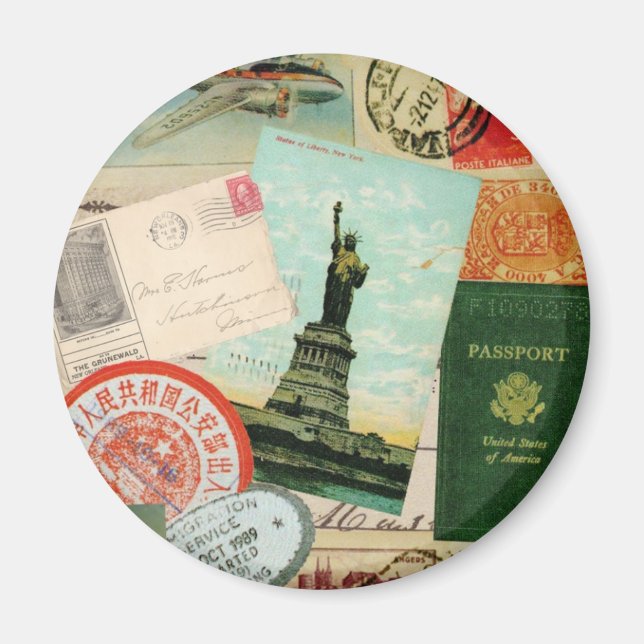 Aimant collage de voyage vintage moderne (Devant)
