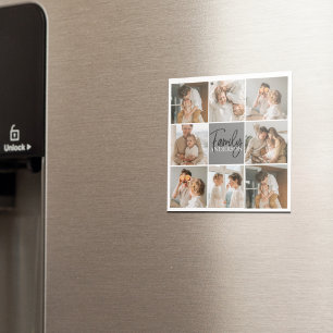 Aimant Collage familial photo et cadeau gris personnalisé