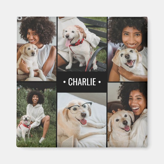 Aimant Collage photo de chien Monogrammé (Devant)