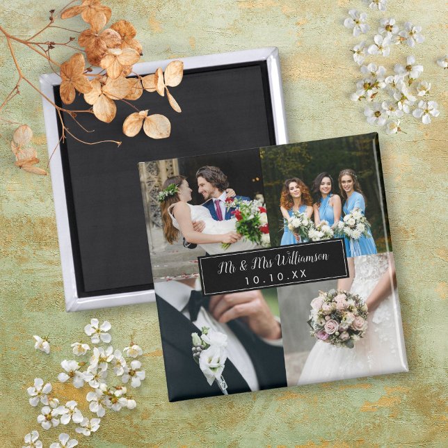 Aimant Collage photo de mariage élégant (Elegant Wedding Day Photo Collage Magnet)