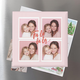 Aimant Collage photo de Noël moderne rose Fa La La
