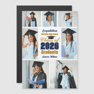 Aimant Collage Photo Diplômé Bleu Marine Or 2026