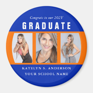 Aimant Collage photo Orange and Blue Graduation Custom