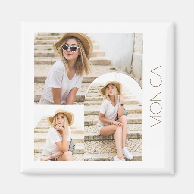 Aimant Collage photo simple et moderne avec nom (Devant)