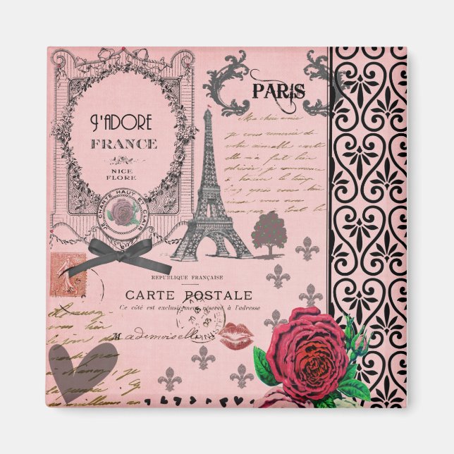 Aimant Collage vintage Pink Paris (Devant)