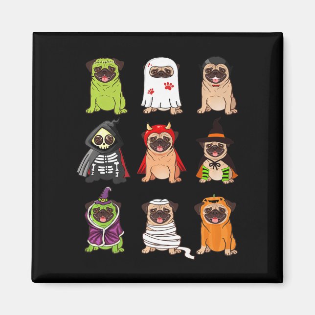 Aimant Collection de carlins Happy Pugoween Cos Éffrayant (Devant)