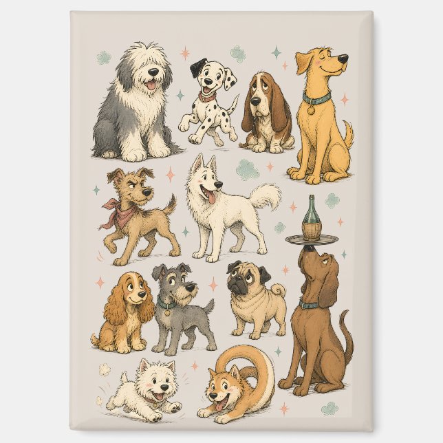 Aimant Collection de cliparts de races de chiens de dessi (Recto)