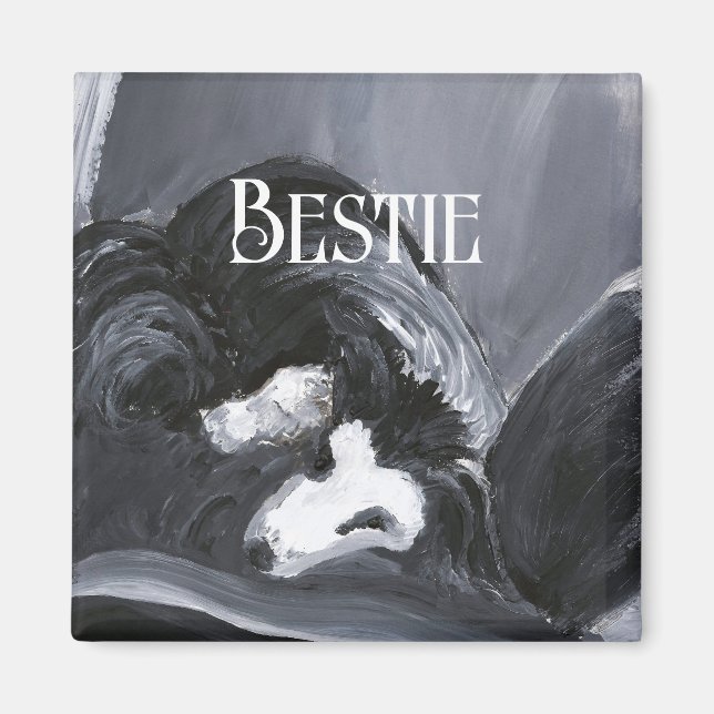 Aimant Collie Bordure Possédant Peinture personnalisée (Devant)