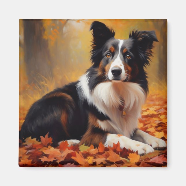 Aimant Collie frontalier à l'automne Feuilles automne Ins (Devant)