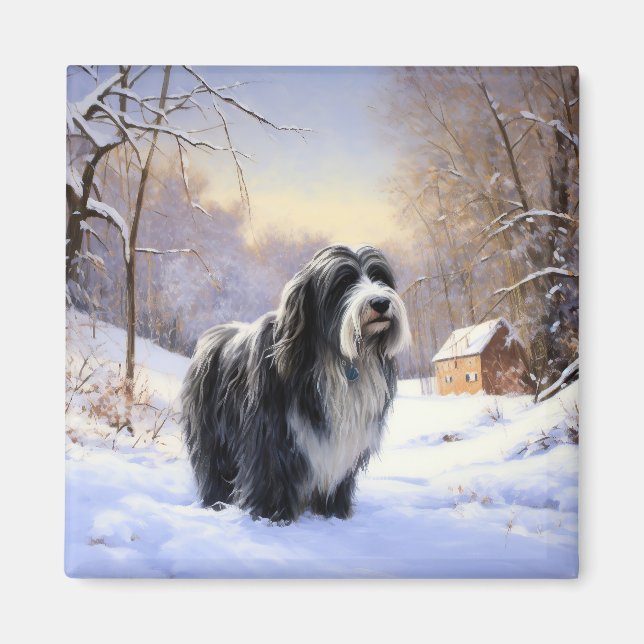 Aimant Collie Laisser Il Neige Noël (Devant)