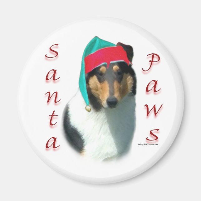 Aimant Collie (lisse) Père Noël Paws (Devant)