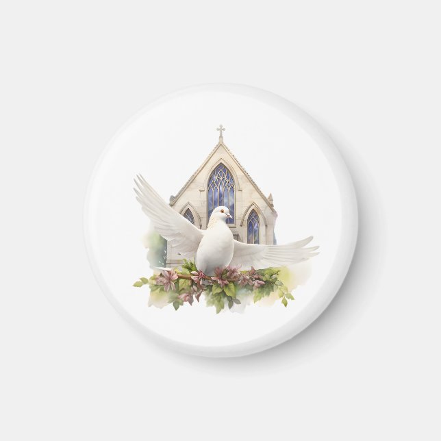 Aimant Colombe blanche avec église (Devant)