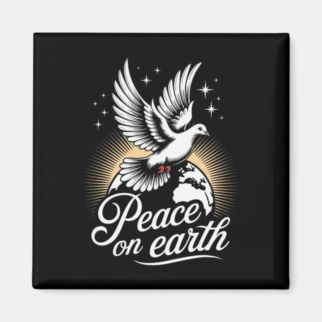 Aimant Colombe et globe Paix sur Terre Noël paisible  (Devant)
