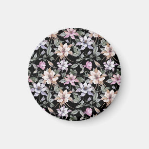 Aimant Colonne Exotique : Aquarelle Florale Noire.