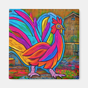 Aimant Coloré Abstrait Cartoon Barn Rooster