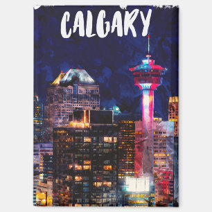 Aimant Coloré Calgary Alberta Skyline Par Nuit
