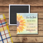 Aimant Coloré Famille Retrouvailles Tournesol Enregistrer<br><div class="desc">Demandez à votre famille d'enregistrer la date de leur Réunion de famille avec ce tournesol coloré enregistrer l'aimant de date. Il est décoré avec un tournesol aquarelle et arrière - plan. Facile à personnaliser. Parce que nous créons notre oeuvre, vous ne trouverez pas cette image exacte d'autres designers. Aquarelle originale...</div>