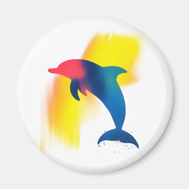 Aimant Coloré Spray Peinture Dolphin Silhouette ronde (Devant)