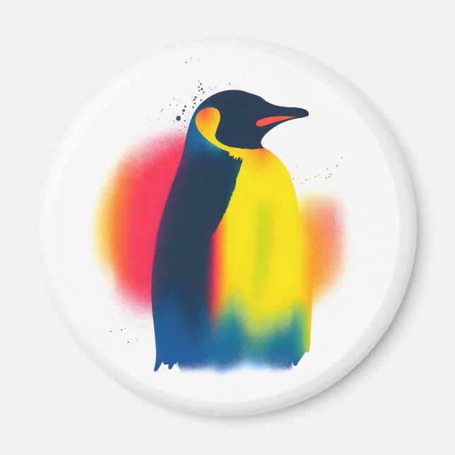 Aimant Coloré Spray Peinture Penguin Silhouette ronde (Devant)