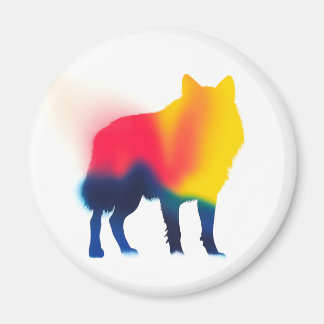Aimant Coloré Spray Peinture Wolf Silhouette ronde