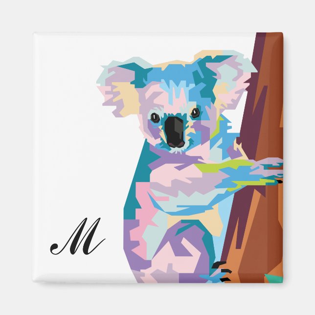 Aimant Colorée Pop Art Koala Monogrammé (Devant)