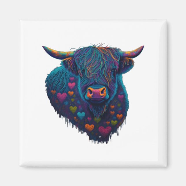 Aimant Colorful Highland Cow Valentines Day Farm Cow 2  (Devant)