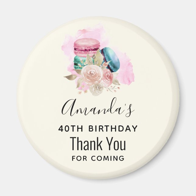 Aimant Colorful Macarons and Flowers Watercolor Birthday (Devant)